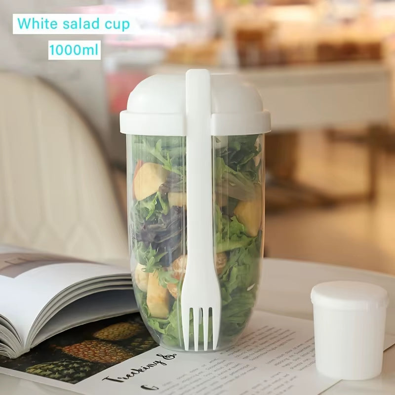 Ultimate Portable Salad & Yogurt Cup: Leak-Proof Bento Box with Fork & Sauce Container for On-the-Go Meals