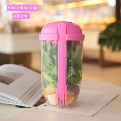 Ultimate Portable Salad & Yogurt Cup: Leak-Proof Bento Box with Fork & Sauce Container for On-the-Go Meals
